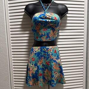 Floral Halter Top and Skirt Set